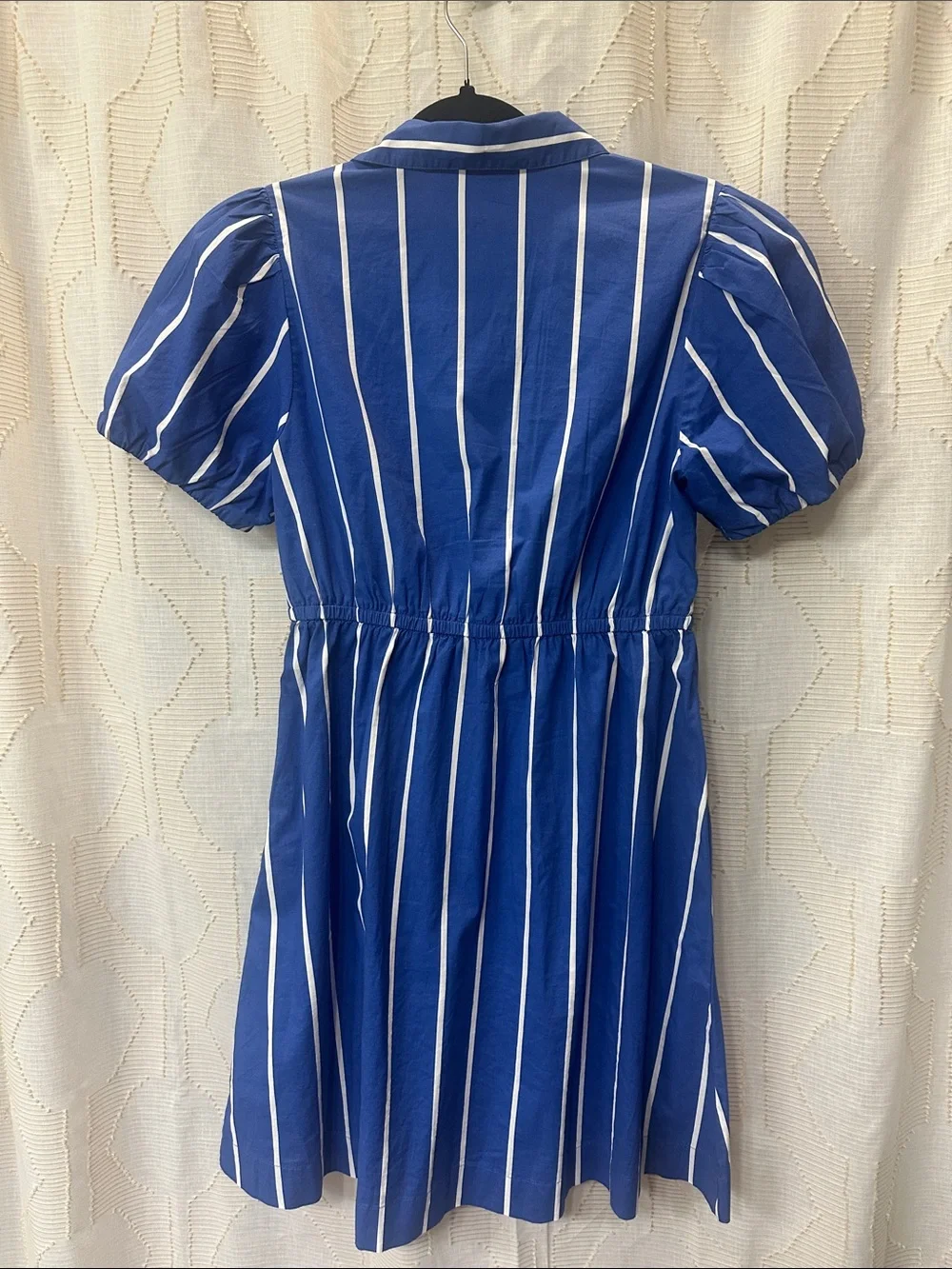 J. Crew Blue and White Striped Collared Short Sleeve Dress with pockets